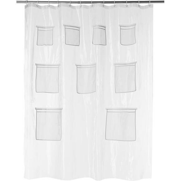 Clear PEVA Shower Curtain Liner with Mesh Storage Pockets 72 x 72 Bathroom - Picture 6 of 6